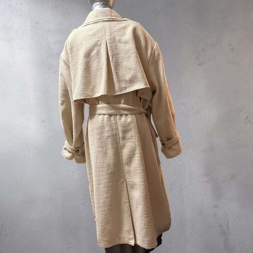 Future Collective Cream Boucle Frayed Edge Trench Coat - Picture 3 of 9